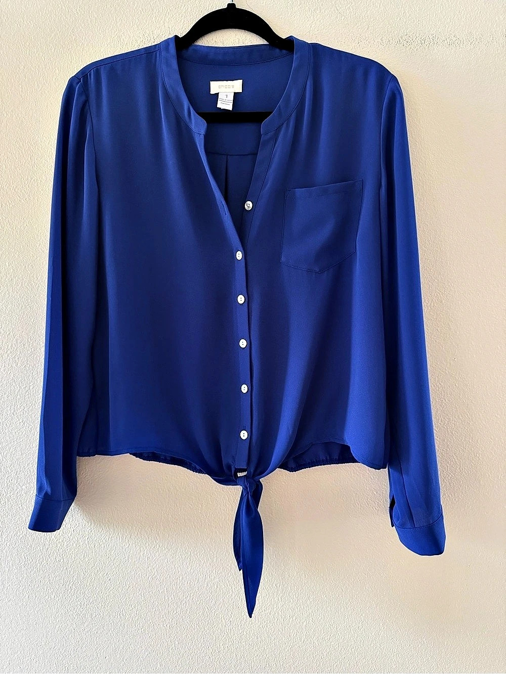 Chico's Cobalt Blue Tie-Front Blouse Size 1 Like New